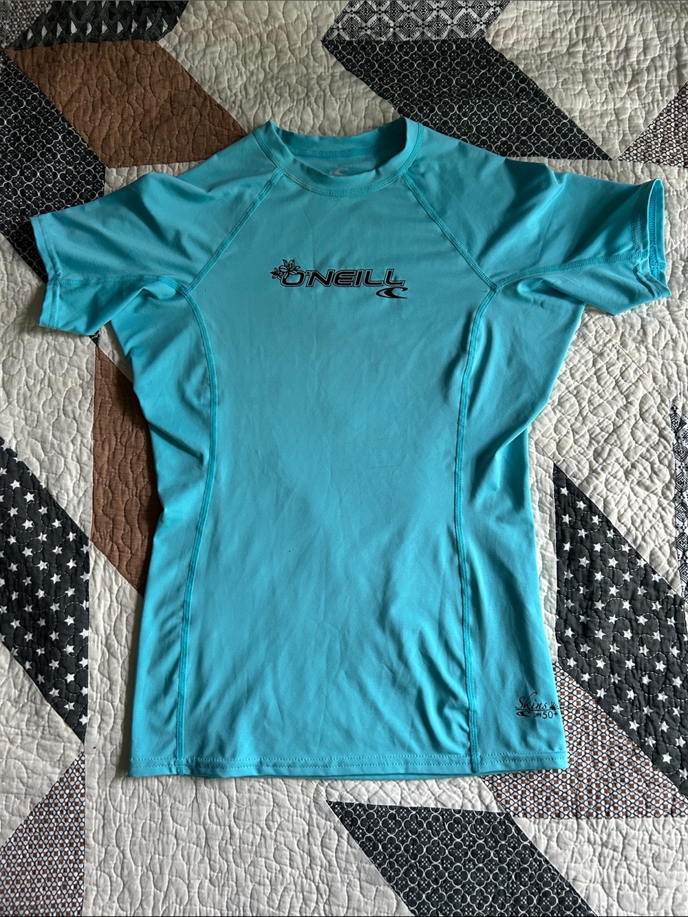 O'Neill Women's Aqua Blue Short-Sleeve Rash Guard